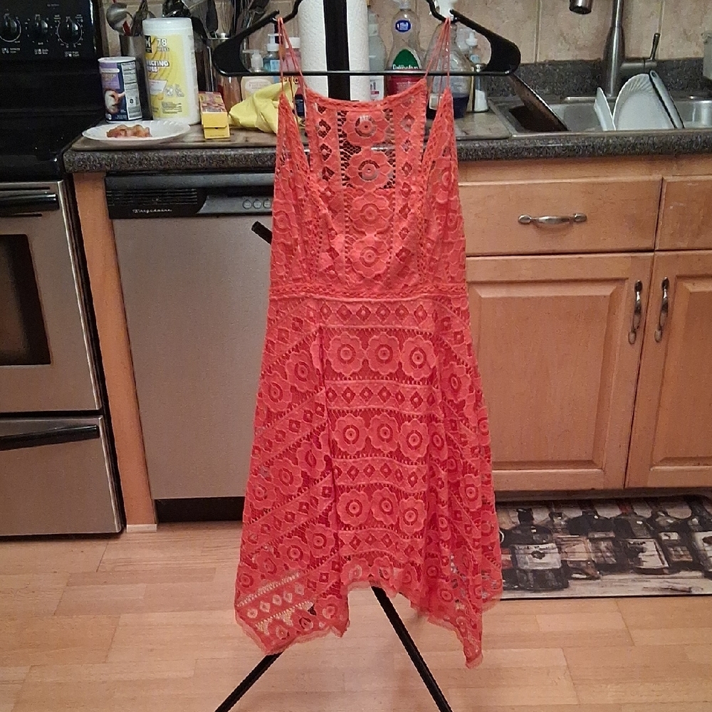 Free People Orange Crochet Midi Dress